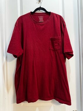 LL Bean Burgundy Short Sleeve Tee XXLTall  Traditional Fit CrewNeck Chest Pocket